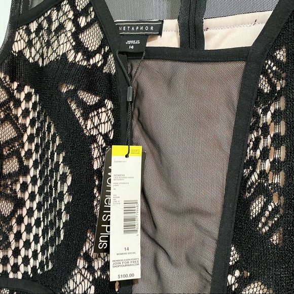 Metaphor Lace Blocked Bodycon Mini Dress Black Nude Sleeveless Mesh Size 14 - Picture 4 of 7